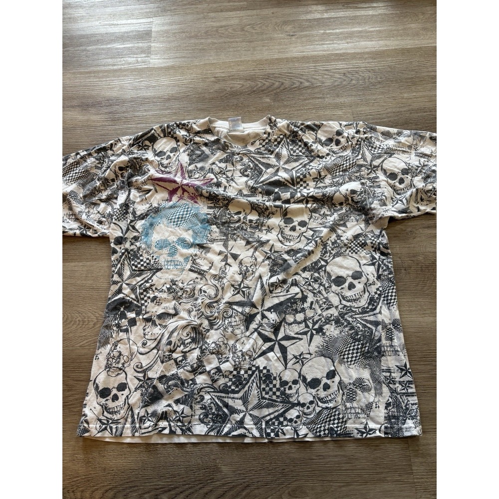Men's Vintage Tennessee River Tag Size 2XL Y2K‎ AOP Skull Short Sleeve T-Shirt